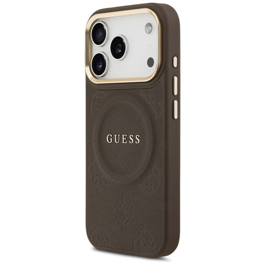 Custodia MagSafe per Apple iPhone 18 Pro Max / 17 Pro Max, Guess, Saffiano Peony Ring, Marrone