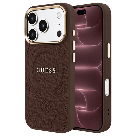 Custodia MagSafe per Apple iPhone 18 Pro Max / 17 Pro Max, Guess, Saffiano Peony Ring, Marrone