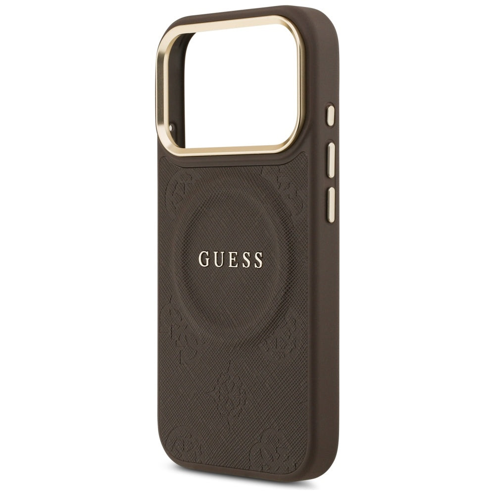 Custodia MagSafe per Apple iPhone 18 Pro Max / 17 Pro Max, Guess, Saffiano Peony Ring, Marrone