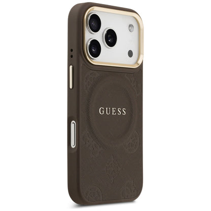 Custodia MagSafe per Apple iPhone 18 Pro Max / 17 Pro Max, Guess, Saffiano Peony Ring, Marrone