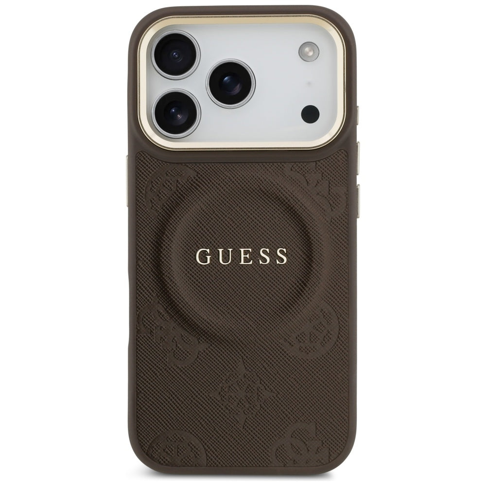 Custodia MagSafe per Apple iPhone 18 Pro Max / 17 Pro Max, Guess, Saffiano Peony Ring, Marrone