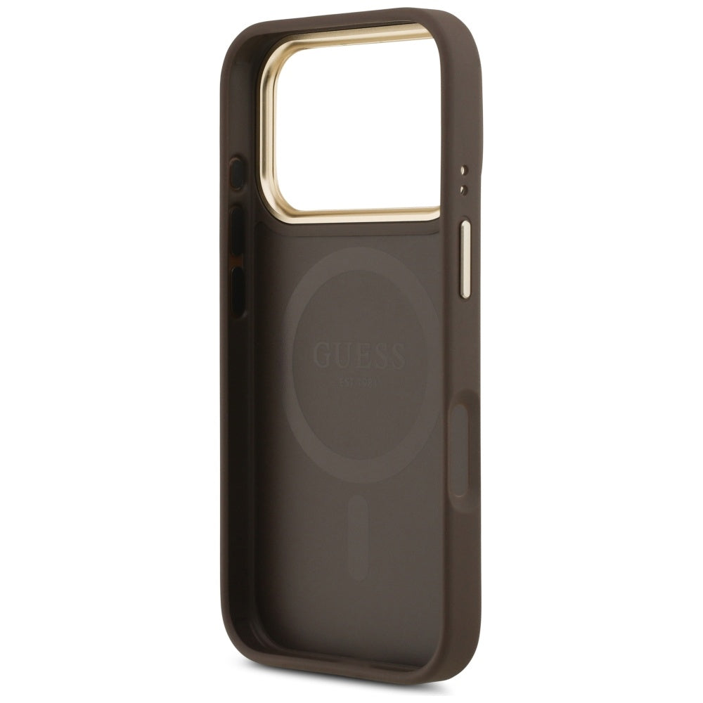 Custodia MagSafe per Apple iPhone 18 Pro Max / 17 Pro Max, Guess, Saffiano Peony Ring, Marrone