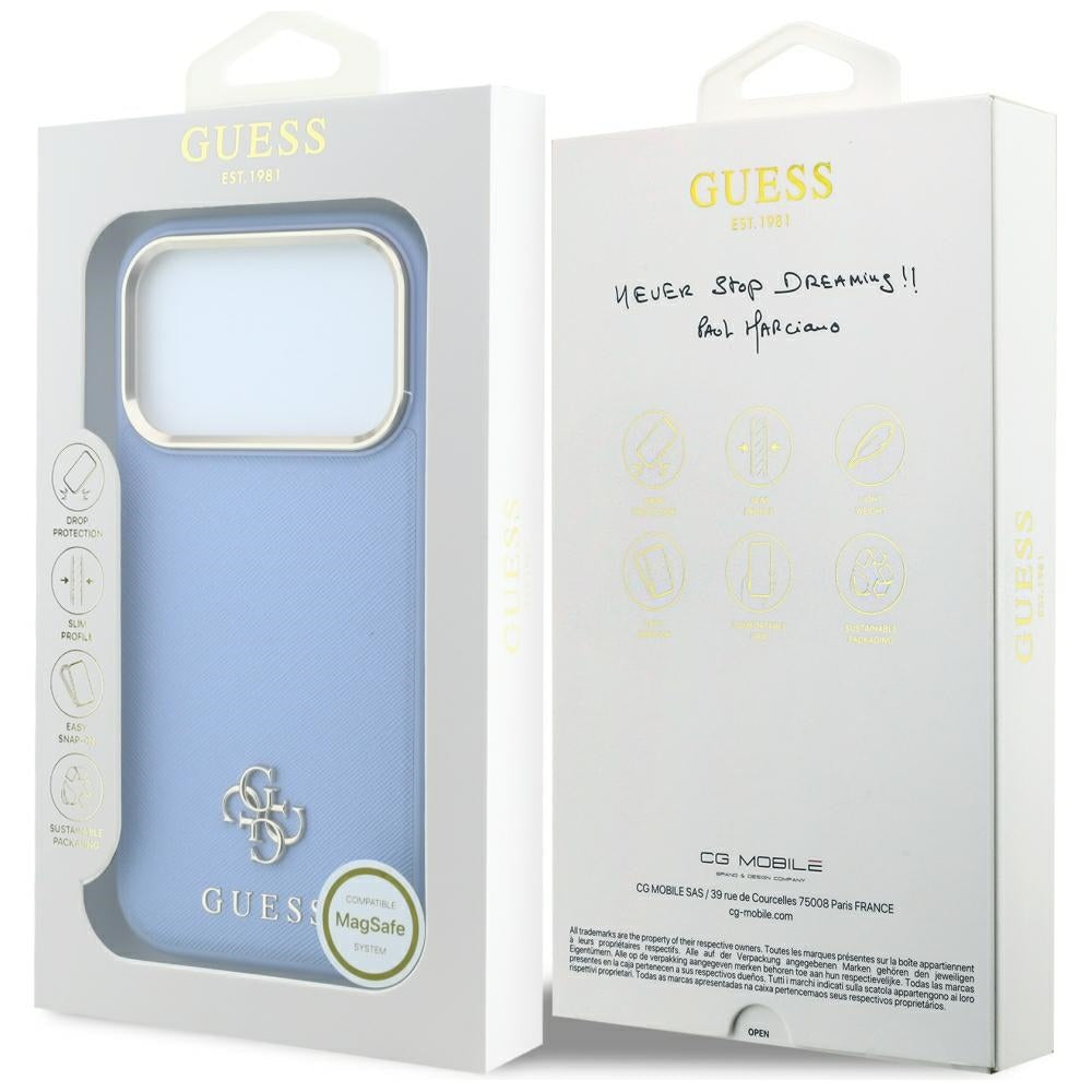 Custodia MagSafe per Apple iPhone 18 Pro Max / 17 Pro Max, Guess, Saffiano Small 4G Classic, Blu