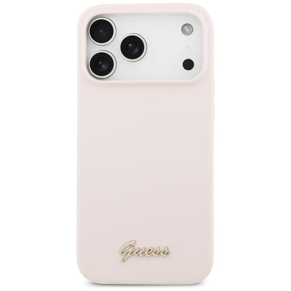 Custodia MagSafe per Apple iPhone 18 Pro Max / 17 Pro Max, Guess, Script Metal Logo, Rosa