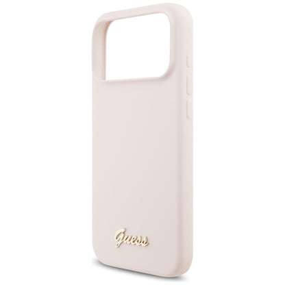 Custodia MagSafe per Apple iPhone 18 Pro Max / 17 Pro Max, Guess, Script Metal Logo, Rosa