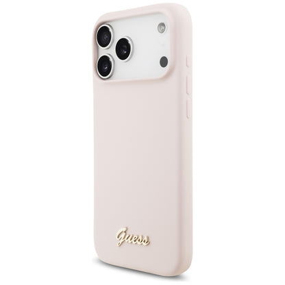 Custodia MagSafe per Apple iPhone 18 Pro Max / 17 Pro Max, Guess, Script Metal Logo, Rosa