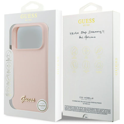 Custodia MagSafe per Apple iPhone 18 Pro Max / 17 Pro Max, Guess, Script Metal Logo, Rosa