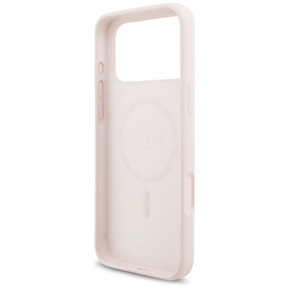 Custodia MagSafe per Apple iPhone 18 Pro Max / 17 Pro Max, Guess, Script Metal Logo, Rosa