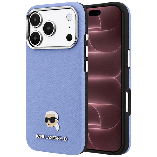 Custodia MagSafe per Apple iPhone 18 Pro Max / 17 Pro Max, Karl Lagerfeld, Metallo Testa Karl Grana, Blu