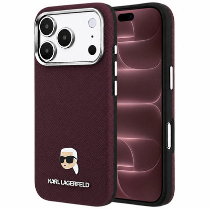 Custodia MagSafe per Apple iPhone 18 Pro Max / 17 Pro Max, Karl Lagerfeld, Metallo Testa Karl Grana, Vinaccia