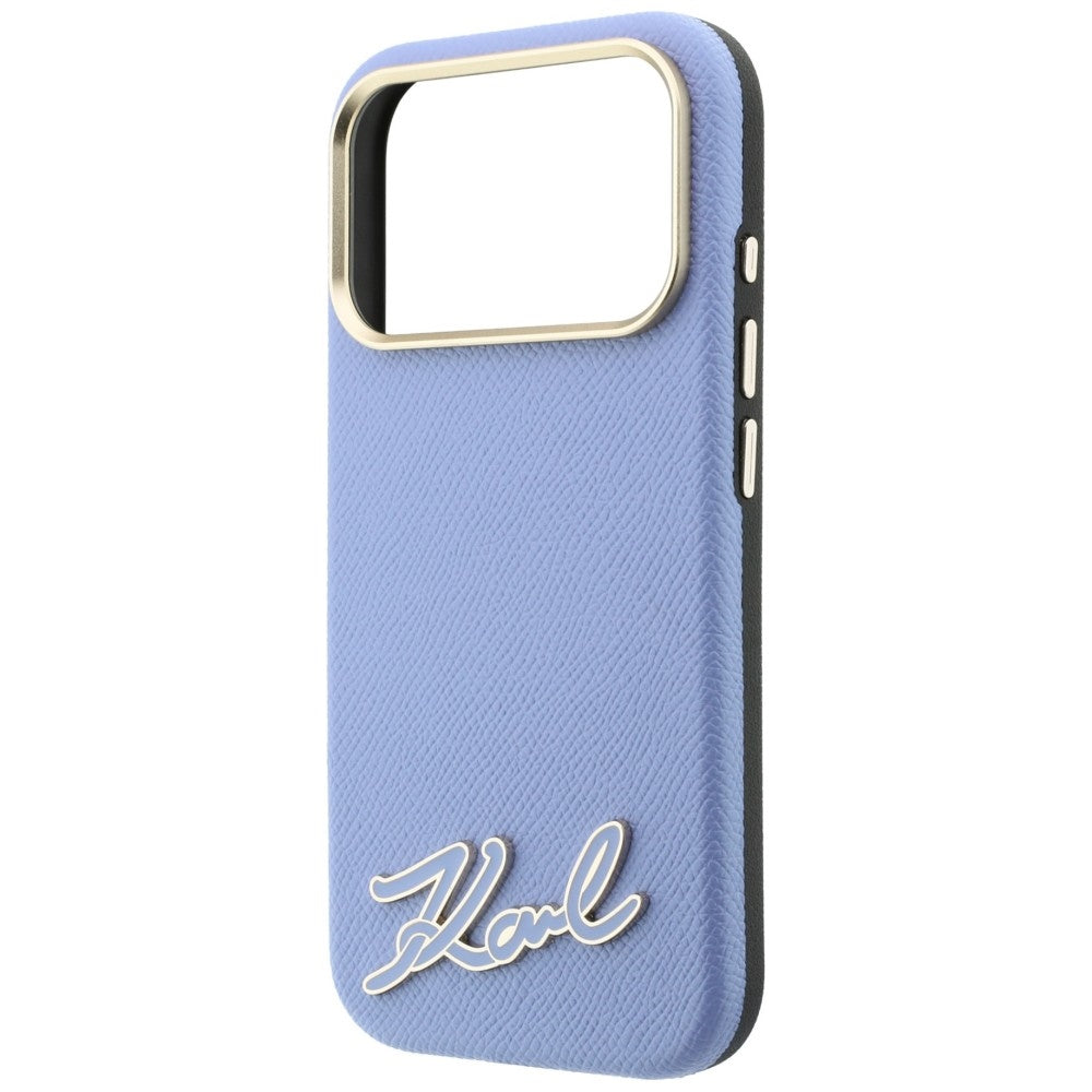 Custodia MagSafe per Apple iPhone 18 Pro Max / 17 Pro Max, Karl Lagerfeld, Grained Resin Sign Logo, blu