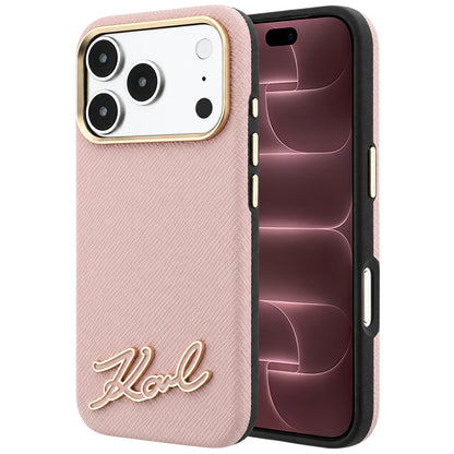 Custodia MagSafe per Apple iPhone 18 Pro Max / 17 Pro Max, Karl Lagerfeld, Grained Resin Sign Logo, Rosa