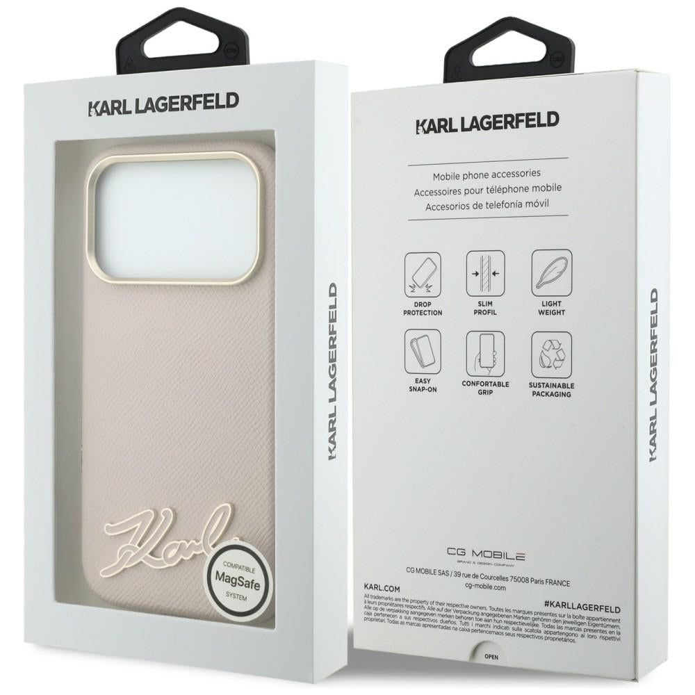 Custodia MagSafe per Apple iPhone 18 Pro Max / 17 Pro Max, Karl Lagerfeld, Grained Resin Sign Logo, Rosa