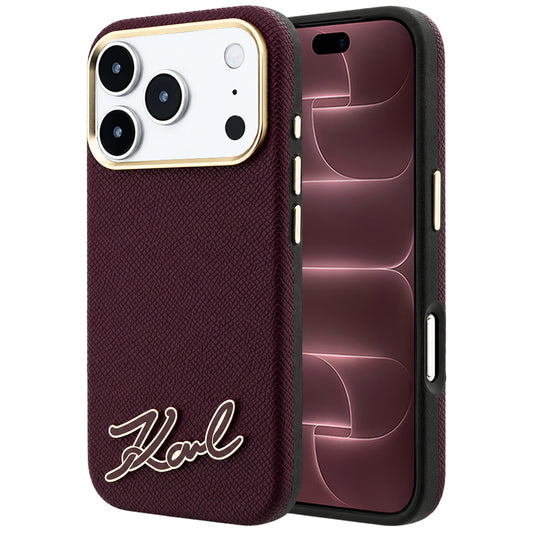 Custodia MagSafe per Apple iPhone 18 Pro Max / 17 Pro Max, Karl Lagerfeld, Logo in Resina Granulata, Vinaccia