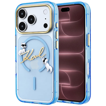 Custodia MagSafe per Apple iPhone 18 Pro Max / 17 Pro Max, Karl Lagerfeld, IML Choupette Karl Script Logo, blu