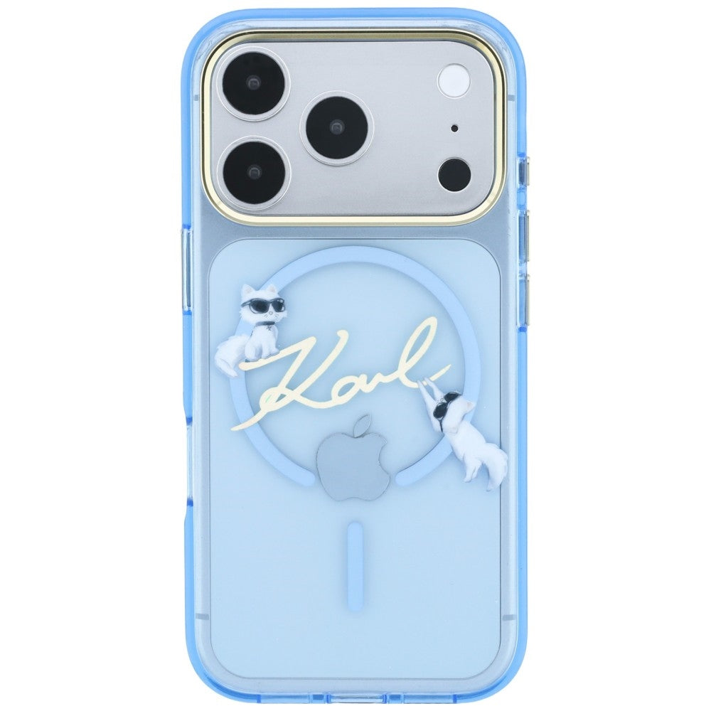 Custodia MagSafe per Apple iPhone 18 Pro Max / 17 Pro Max, Karl Lagerfeld, IML Choupette Karl Script Logo, blu