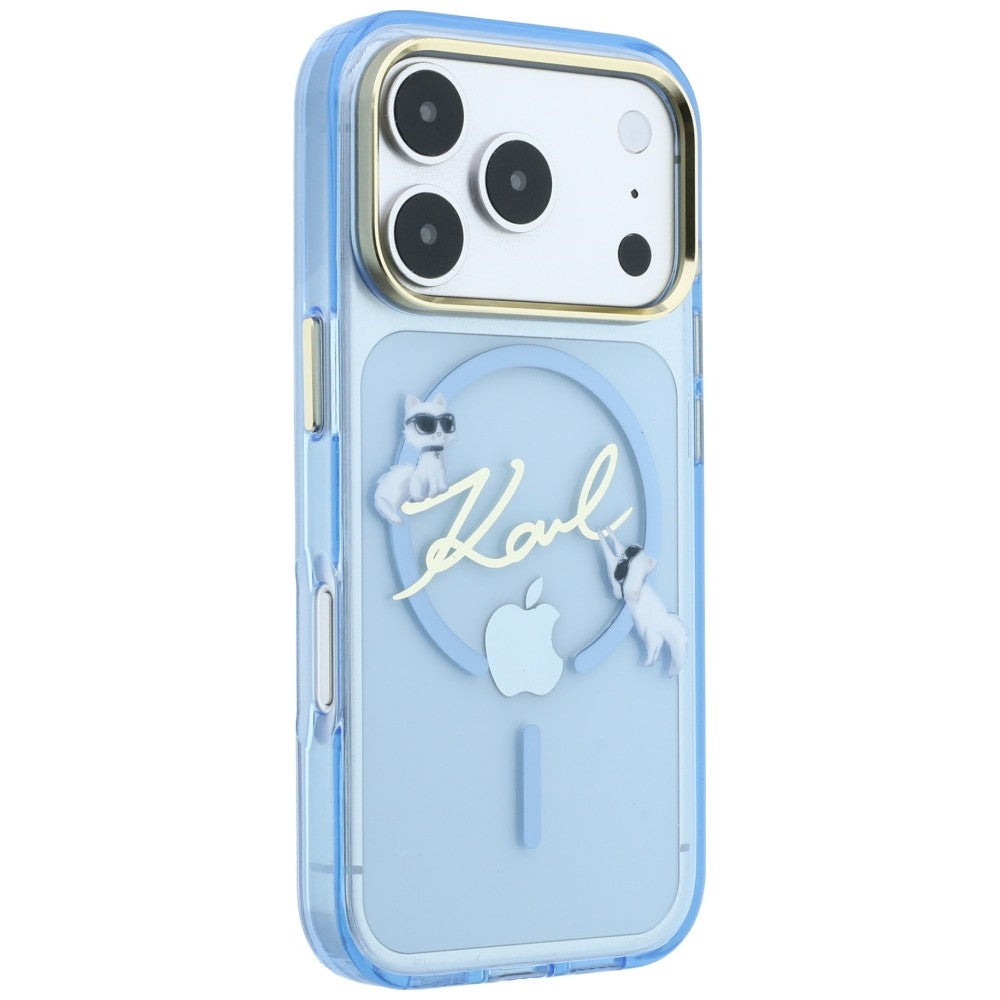 Custodia MagSafe per Apple iPhone 18 Pro Max / 17 Pro Max, Karl Lagerfeld, IML Choupette Karl Script Logo, blu