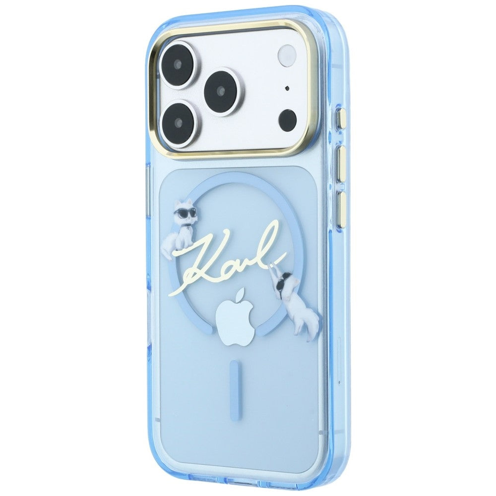 Custodia MagSafe per Apple iPhone 18 Pro Max / 17 Pro Max, Karl Lagerfeld, IML Choupette Karl Script Logo, blu