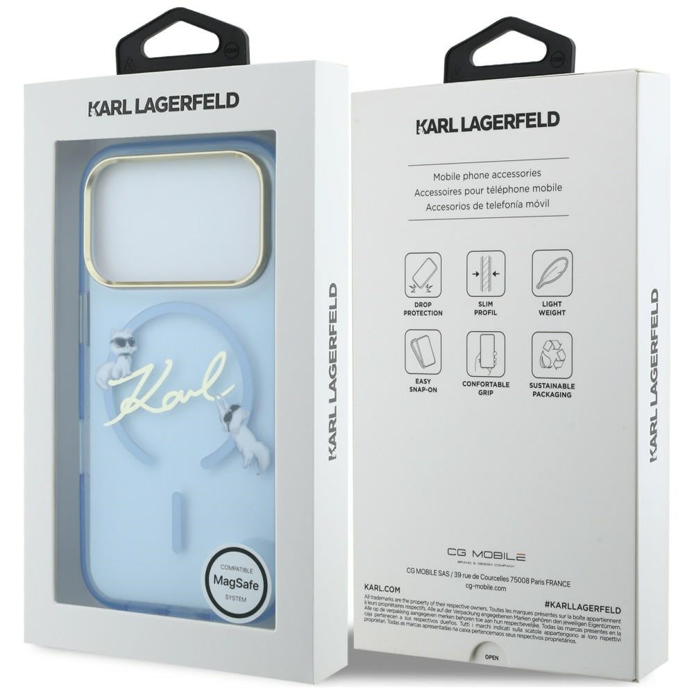 Custodia MagSafe per Apple iPhone 18 Pro Max / 17 Pro Max, Karl Lagerfeld, IML Choupette Karl Script Logo, blu