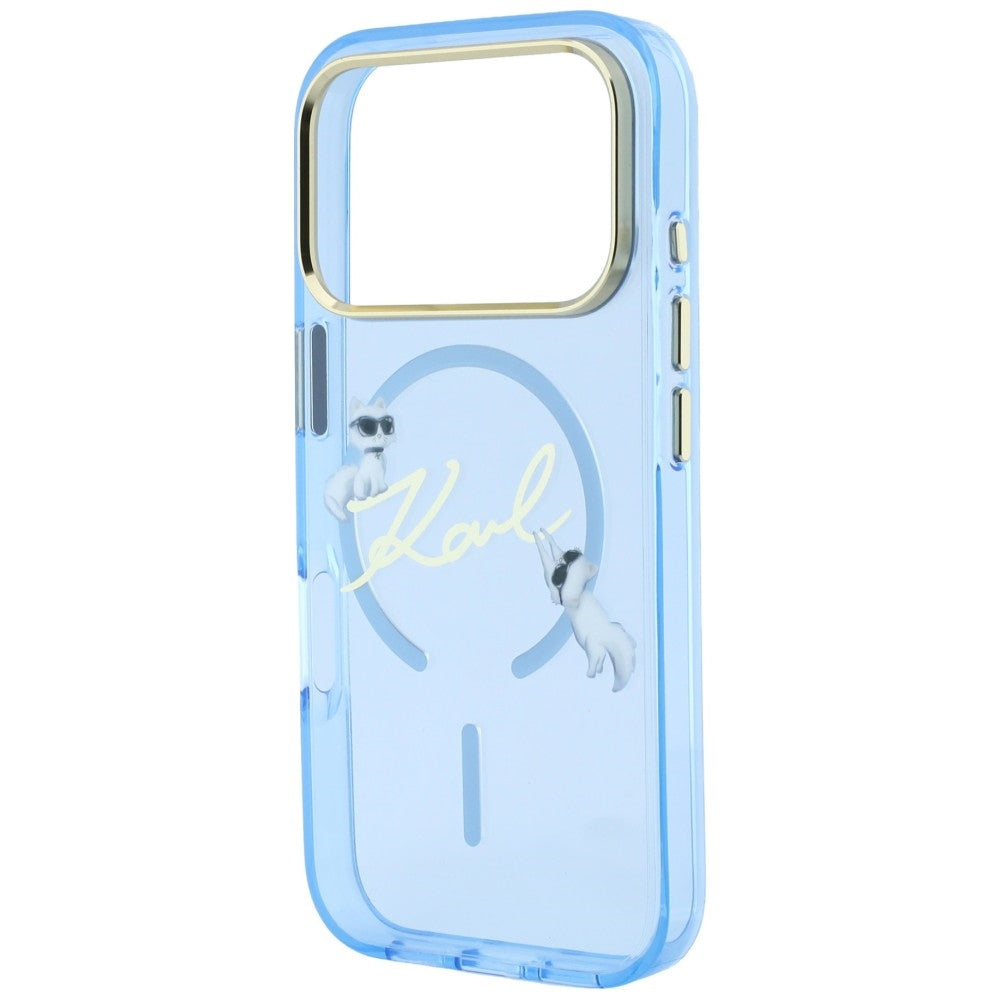 Custodia MagSafe per Apple iPhone 18 Pro Max / 17 Pro Max, Karl Lagerfeld, IML Choupette Karl Script Logo, blu