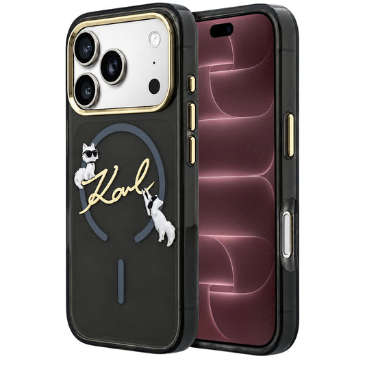 Custodia MagSafe per Apple iPhone 18 Pro Max / 17 Pro Max, Karl Lagerfeld, IML Choupette Karl Script Logo, Nera
