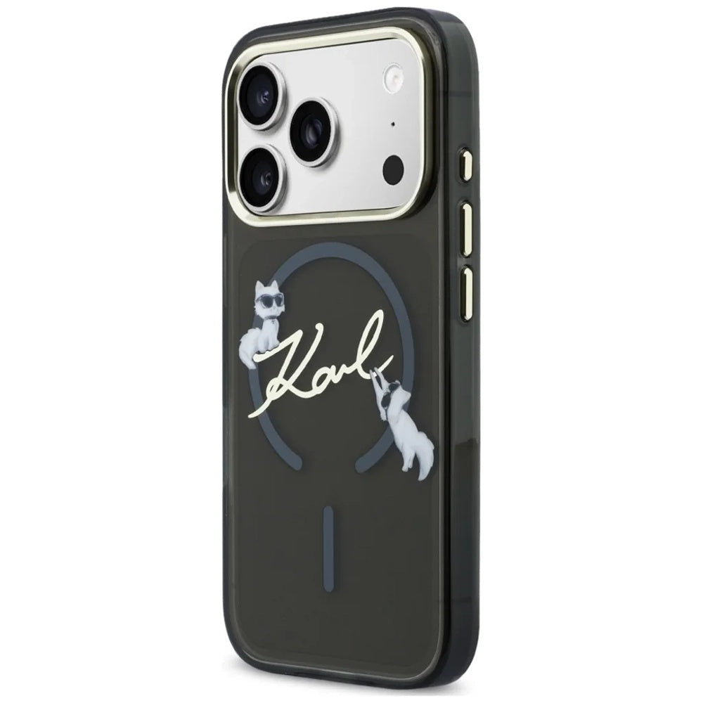Custodia MagSafe per Apple iPhone 18 Pro Max / 17 Pro Max, Karl Lagerfeld, IML Choupette Karl Script Logo, Nera