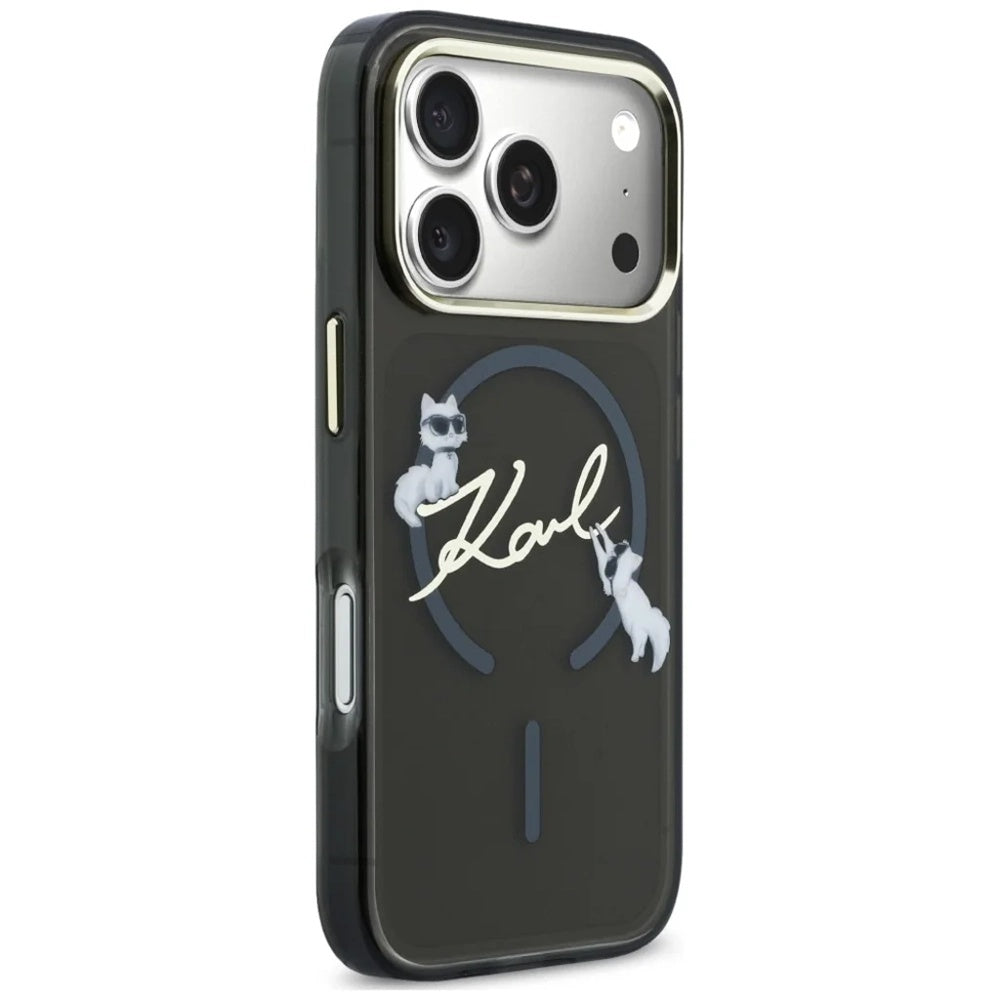 Custodia MagSafe per Apple iPhone 18 Pro Max / 17 Pro Max, Karl Lagerfeld, IML Choupette Karl Script Logo, Nera