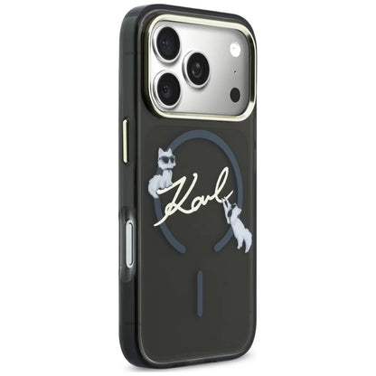 Custodia MagSafe per Apple iPhone 18 Pro Max / 17 Pro Max, Karl Lagerfeld, IML Choupette Karl Script Logo, Nera