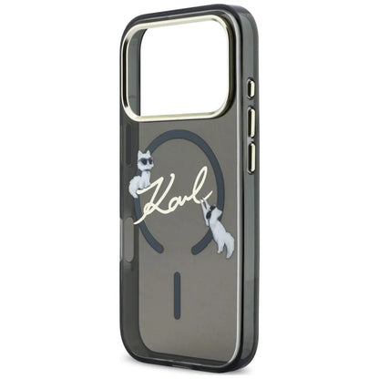 Custodia MagSafe per Apple iPhone 18 Pro Max / 17 Pro Max, Karl Lagerfeld, IML Choupette Karl Script Logo, Nera