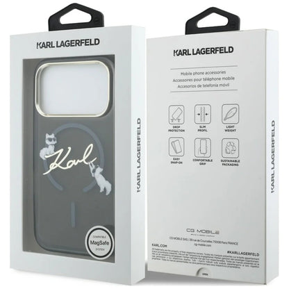 Custodia MagSafe per Apple iPhone 18 Pro Max / 17 Pro Max, Karl Lagerfeld, IML Choupette Karl Script Logo, Nera