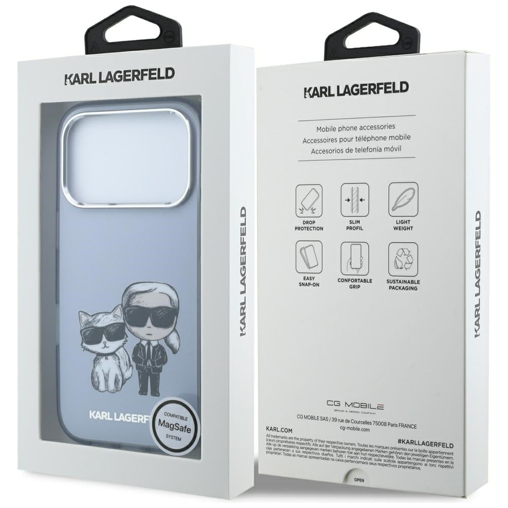 Custodia MagSafe per Apple iPhone 18 Pro Max / 17 Pro Max, Karl Lagerfeld, IML KC Bodies Sketch Print, Blu