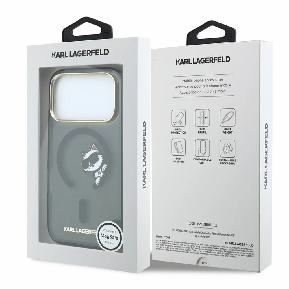 Custodia MagSafe per Apple iPhone 18 Pro Max / 17 Pro Max, Karl Lagerfeld, IML Peekaboo Print e Cornice Metallica, Nera