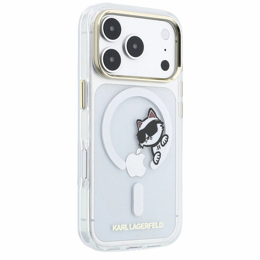 Custodia MagSafe per Apple iPhone 18 Pro Max / 17 Pro Max, Karl Lagerfeld, IML Peekaboo Print e Cornice Metallica, Trasparente