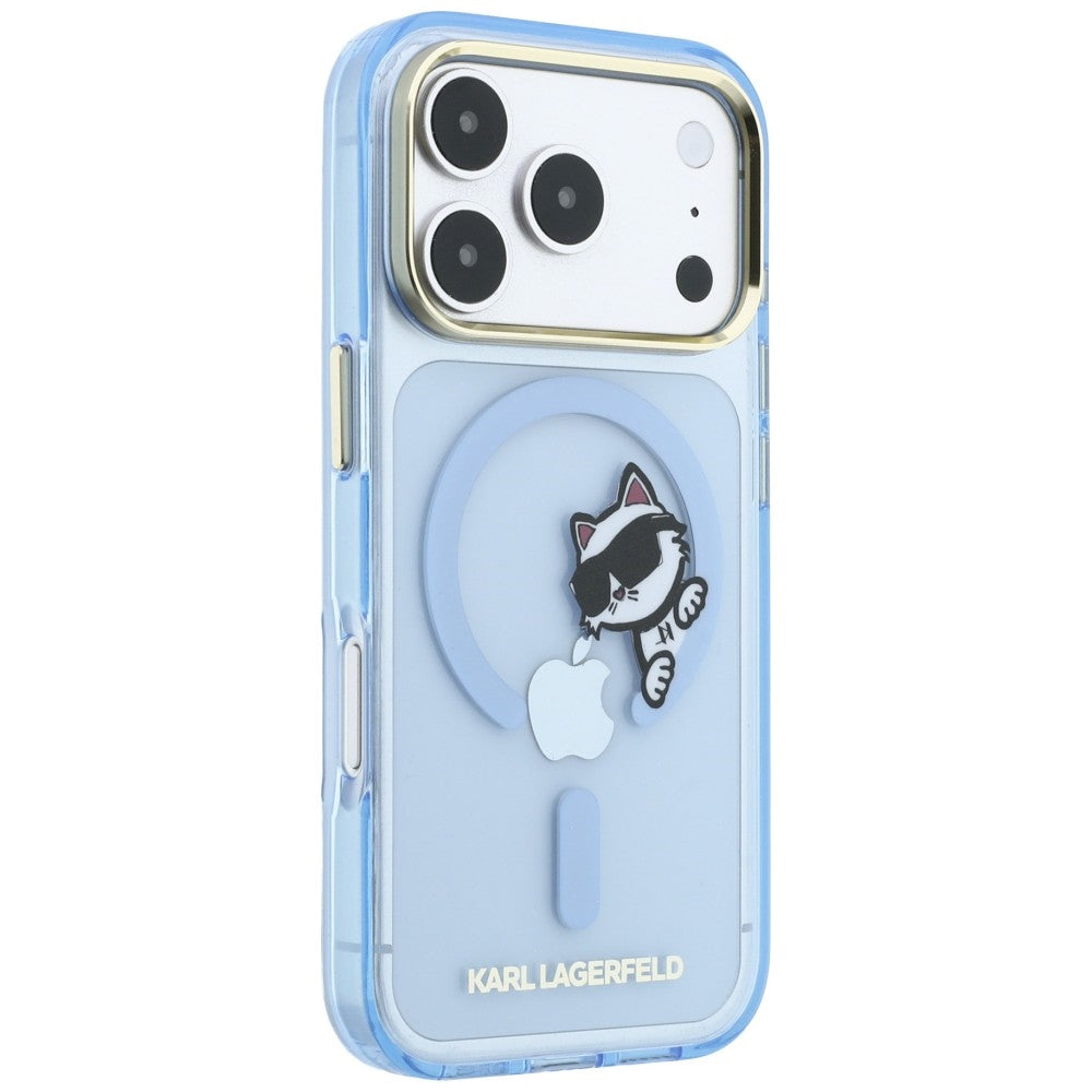 Custodia MagSafe per Apple iPhone 18 Pro Max / 17 Pro Max, Karl Lagerfeld, IML Peekaboo Print and Metal Frame, blu