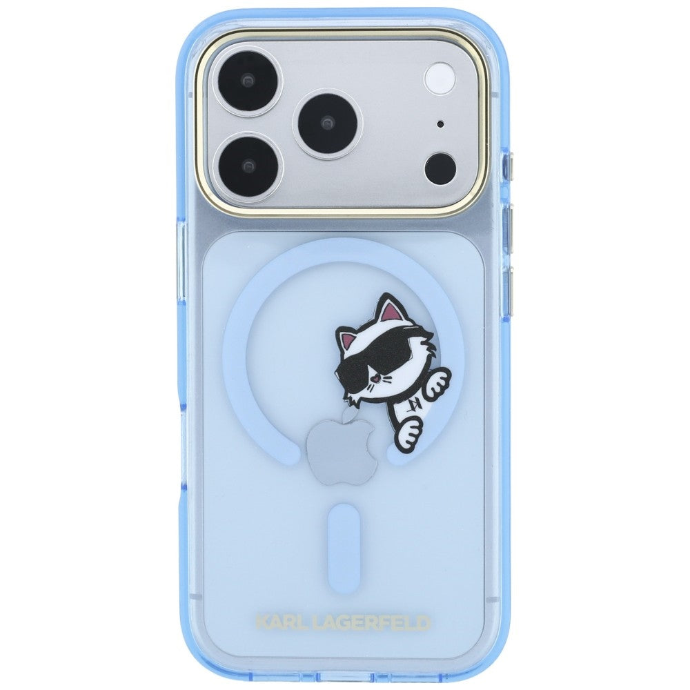 Custodia MagSafe per Apple iPhone 18 Pro Max / 17 Pro Max, Karl Lagerfeld, IML Peekaboo Print and Metal Frame, blu