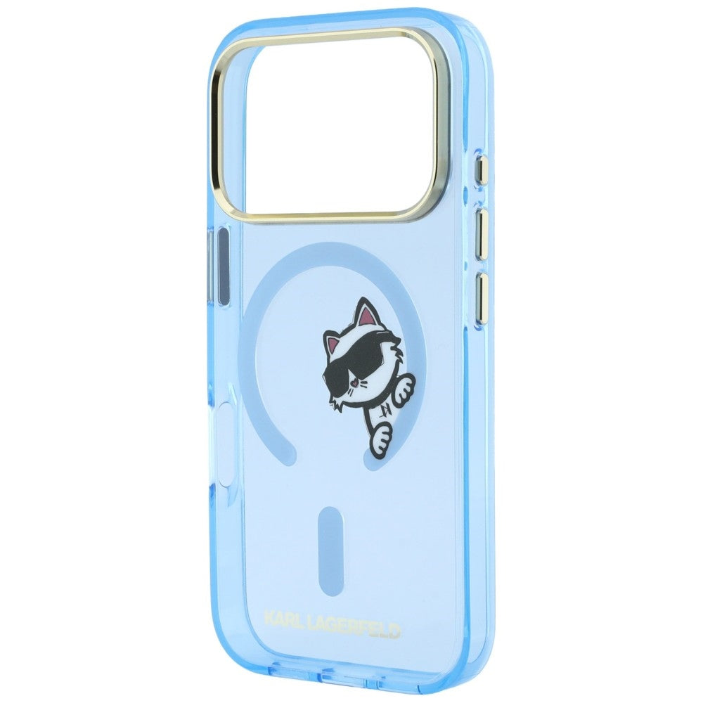 Custodia MagSafe per Apple iPhone 18 Pro Max / 17 Pro Max, Karl Lagerfeld, IML Peekaboo Print and Metal Frame, blu