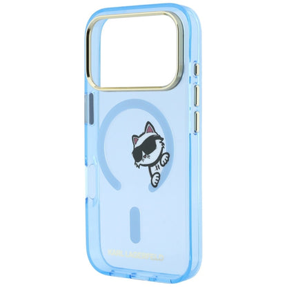 Custodia MagSafe per Apple iPhone 18 Pro Max / 17 Pro Max, Karl Lagerfeld, IML Peekaboo Print and Metal Frame, blu