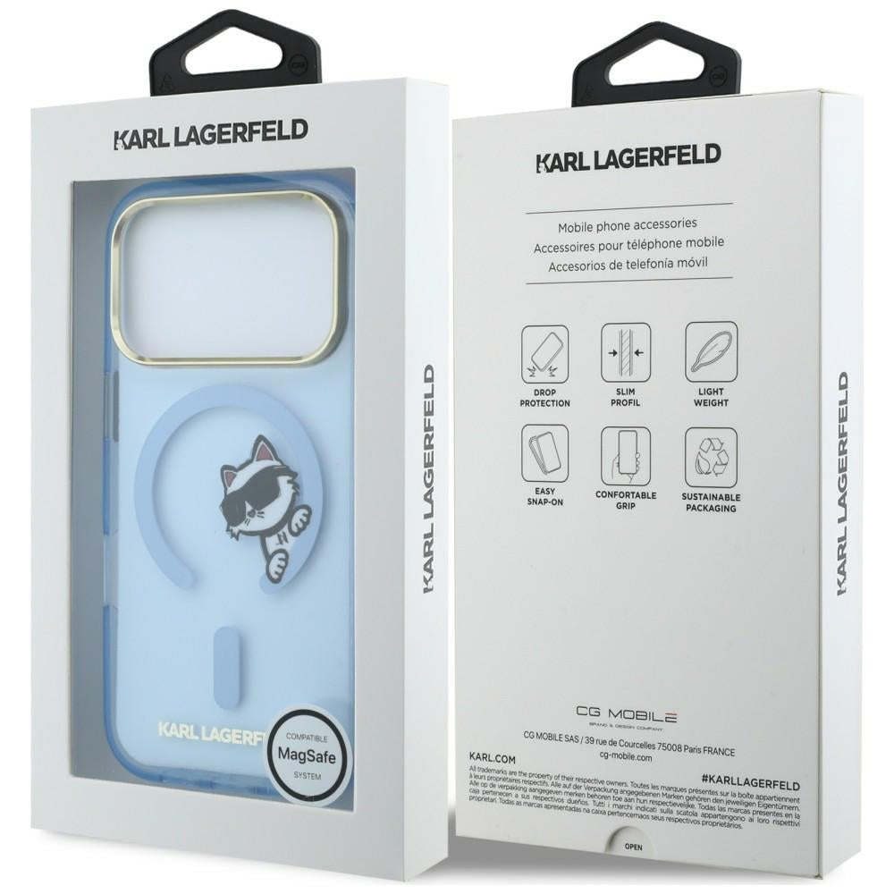 Custodia MagSafe per Apple iPhone 18 Pro Max / 17 Pro Max, Karl Lagerfeld, IML Peekaboo Print and Metal Frame, blu