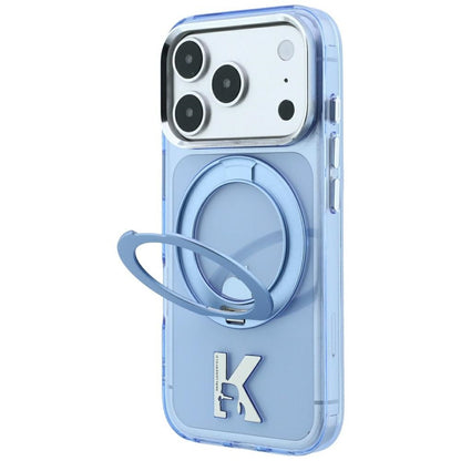 Custodia MagSafe per Apple iPhone 18 Pro Max / 17 Pro Max, Karl Lagerfeld, IML Ring Stand Kameo Metal, Blu