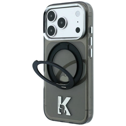 Custodia MagSafe per Apple iPhone 18 Pro Max / 17 Pro Max, Karl Lagerfeld, IML Ring Stand Kameo Metal, Nera