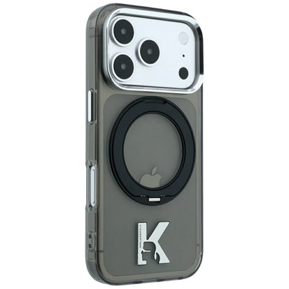 Custodia MagSafe per Apple iPhone 18 Pro Max / 17 Pro Max, Karl Lagerfeld, IML Ring Stand Kameo Metal, Nera
