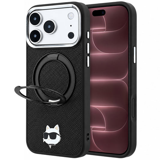 Custodia MagSafe per Apple iPhone 18 Pro Max / 17 Pro Max, Karl Lagerfeld, Ring Stand 360 Choupette Pin, nera