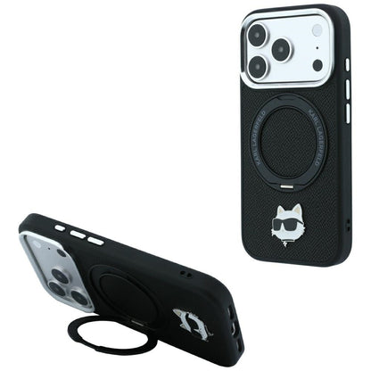 Custodia MagSafe per Apple iPhone 18 Pro Max / 17 Pro Max, Karl Lagerfeld, Ring Stand 360 Choupette Pin, nera