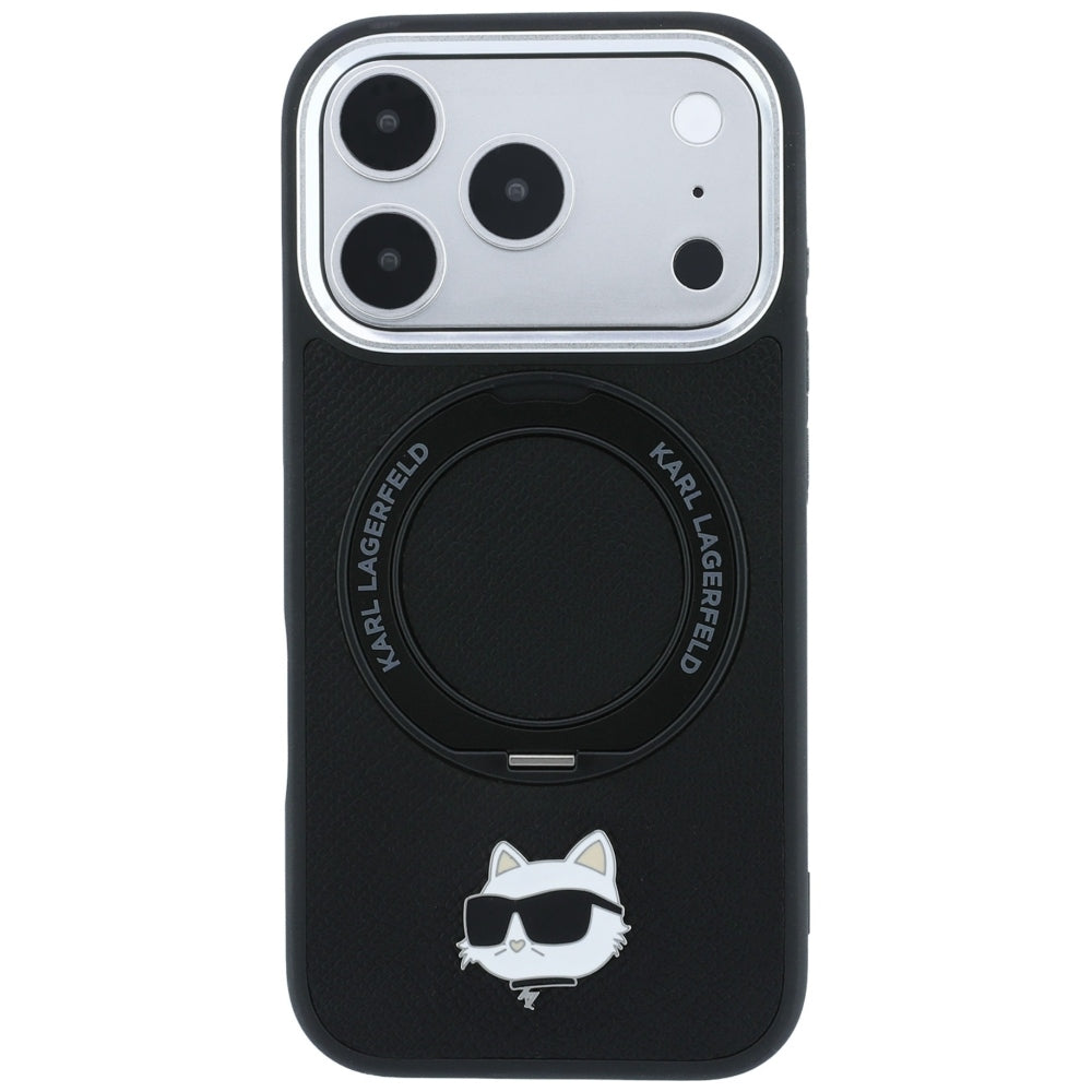 Custodia MagSafe per Apple iPhone 18 Pro Max / 17 Pro Max, Karl Lagerfeld, Ring Stand 360 Choupette Pin, nera