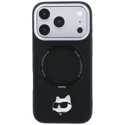 Custodia MagSafe per Apple iPhone 18 Pro Max / 17 Pro Max, Karl Lagerfeld, Ring Stand 360 Choupette Pin, nera