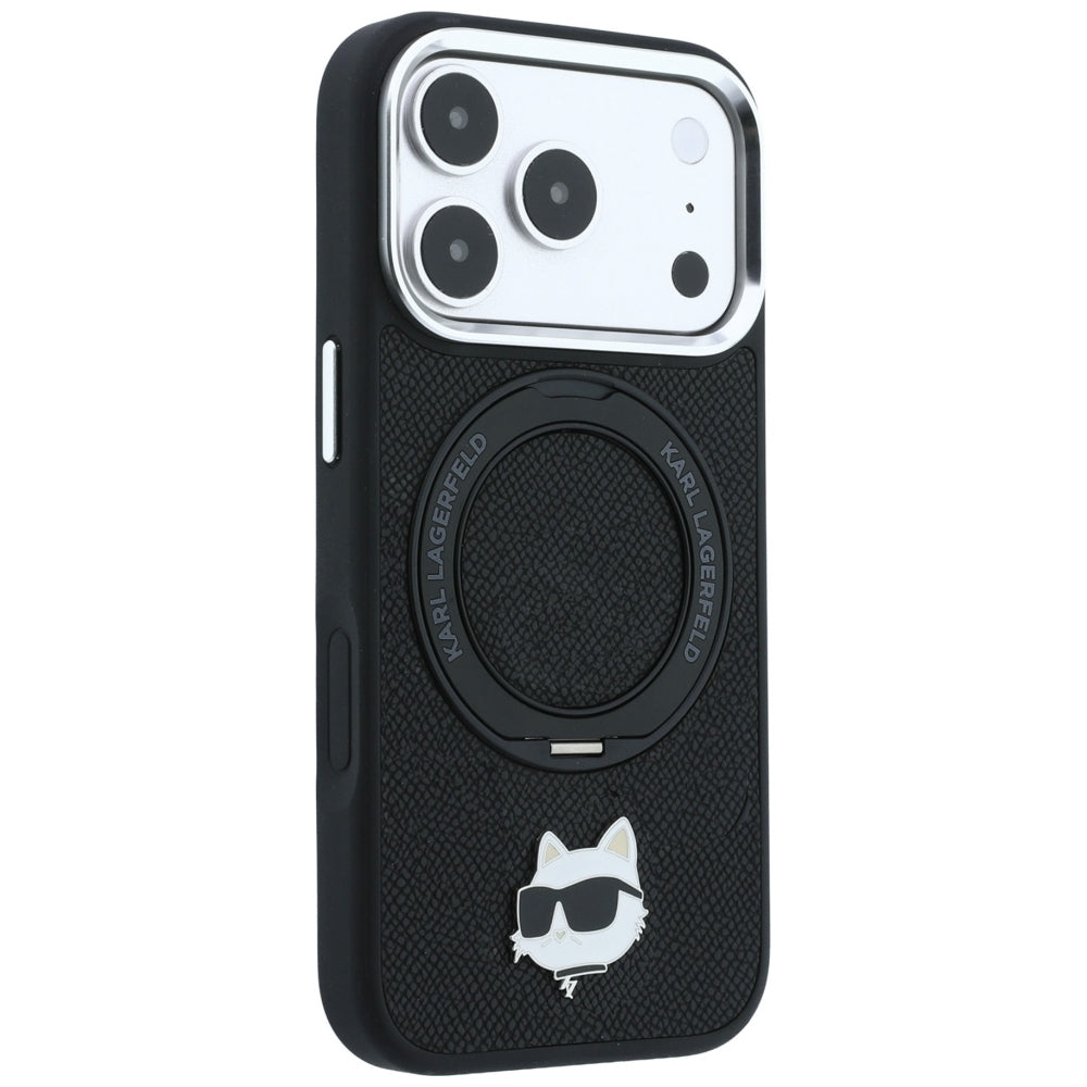 Custodia MagSafe per Apple iPhone 18 Pro Max / 17 Pro Max, Karl Lagerfeld, Ring Stand 360 Choupette Pin, nera