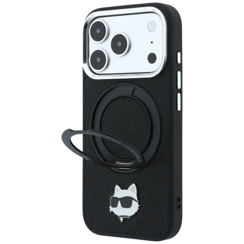 Custodia MagSafe per Apple iPhone 18 Pro Max / 17 Pro Max, Karl Lagerfeld, Ring Stand 360 Choupette Pin, nera