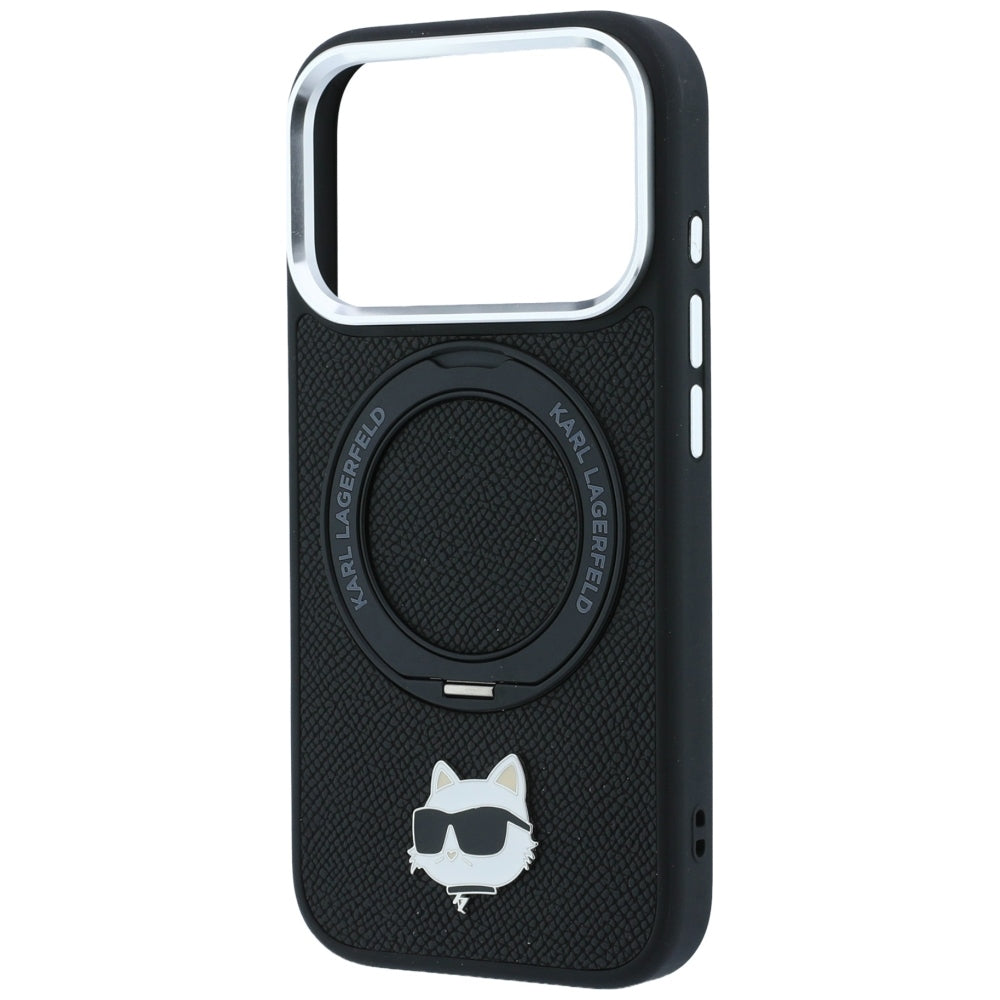 Custodia MagSafe per Apple iPhone 18 Pro Max / 17 Pro Max, Karl Lagerfeld, Ring Stand 360 Choupette Pin, nera
