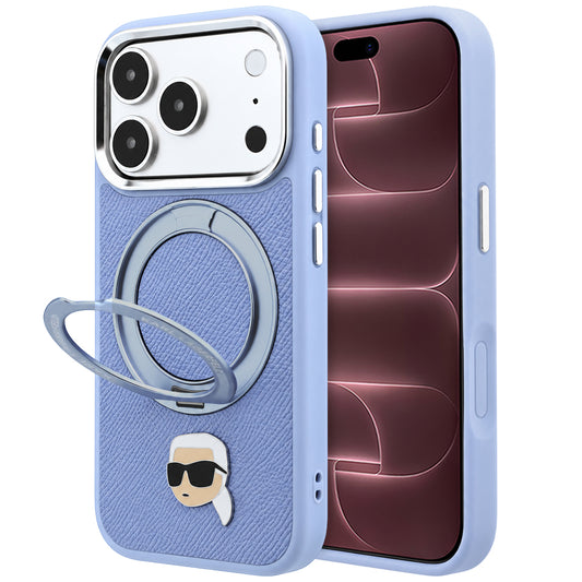 Custodia MagSafe per Apple iPhone 18 Pro Max / 17 Pro Max, Karl Lagerfeld, Ring Stand 360 Karl Pin, bluette