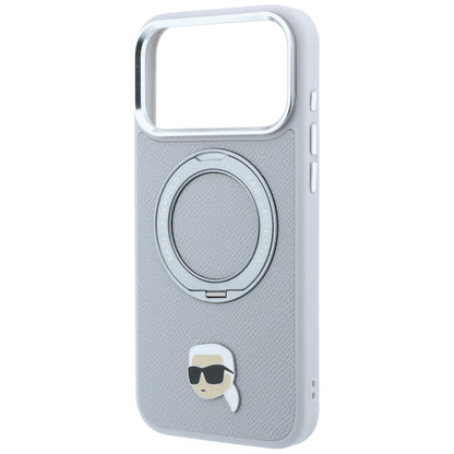 Custodia MagSafe per Apple iPhone 18 Pro Max / 17 Pro Max, Karl Lagerfeld, Ring Stand 360 Karl Pin, Grigio